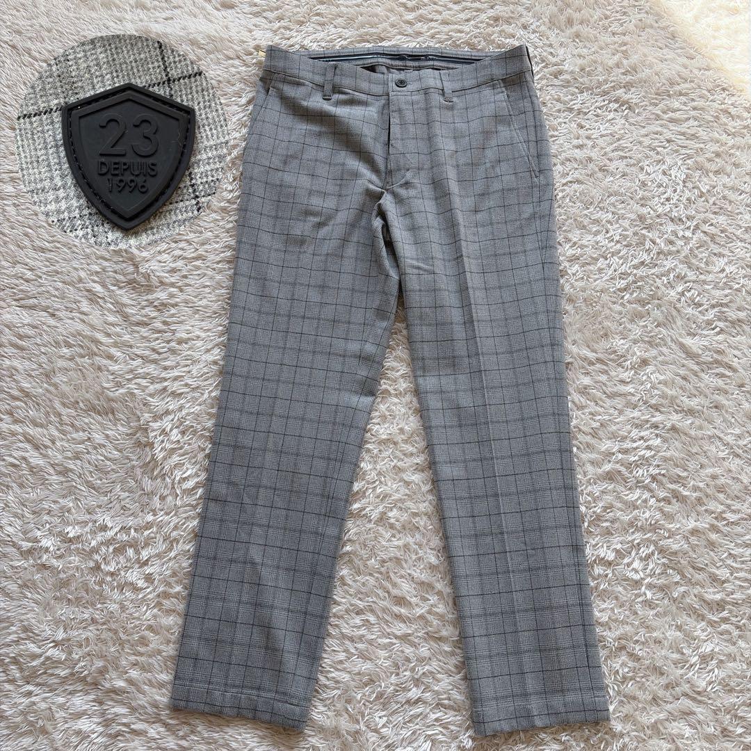 美品　23区ゴルフ　ストレッチパンツ　メンズ82 M位　グレー　チェック　Dカン