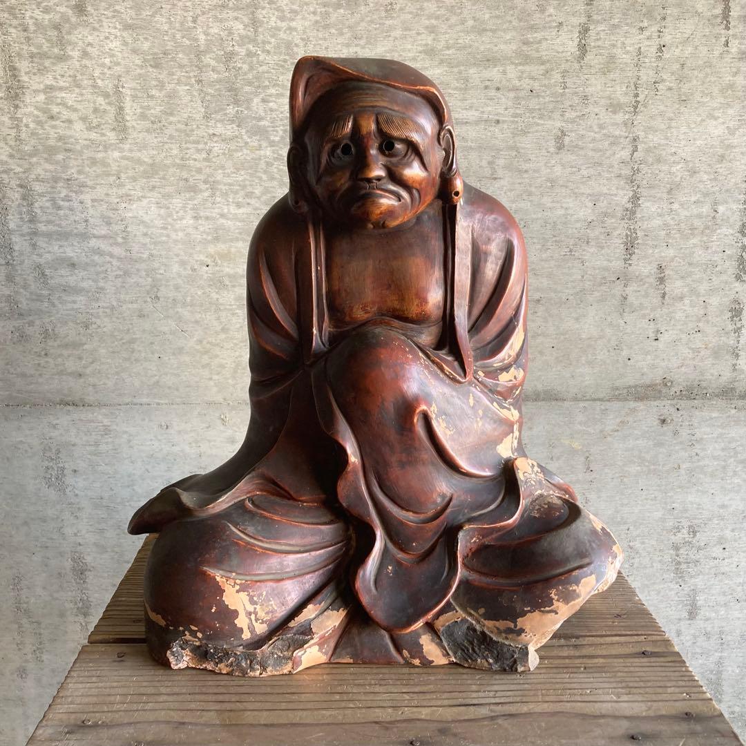 古い達磨大師像 置物 オブジェ 大型 和風 陶器 古美術 骨董品 レトロ