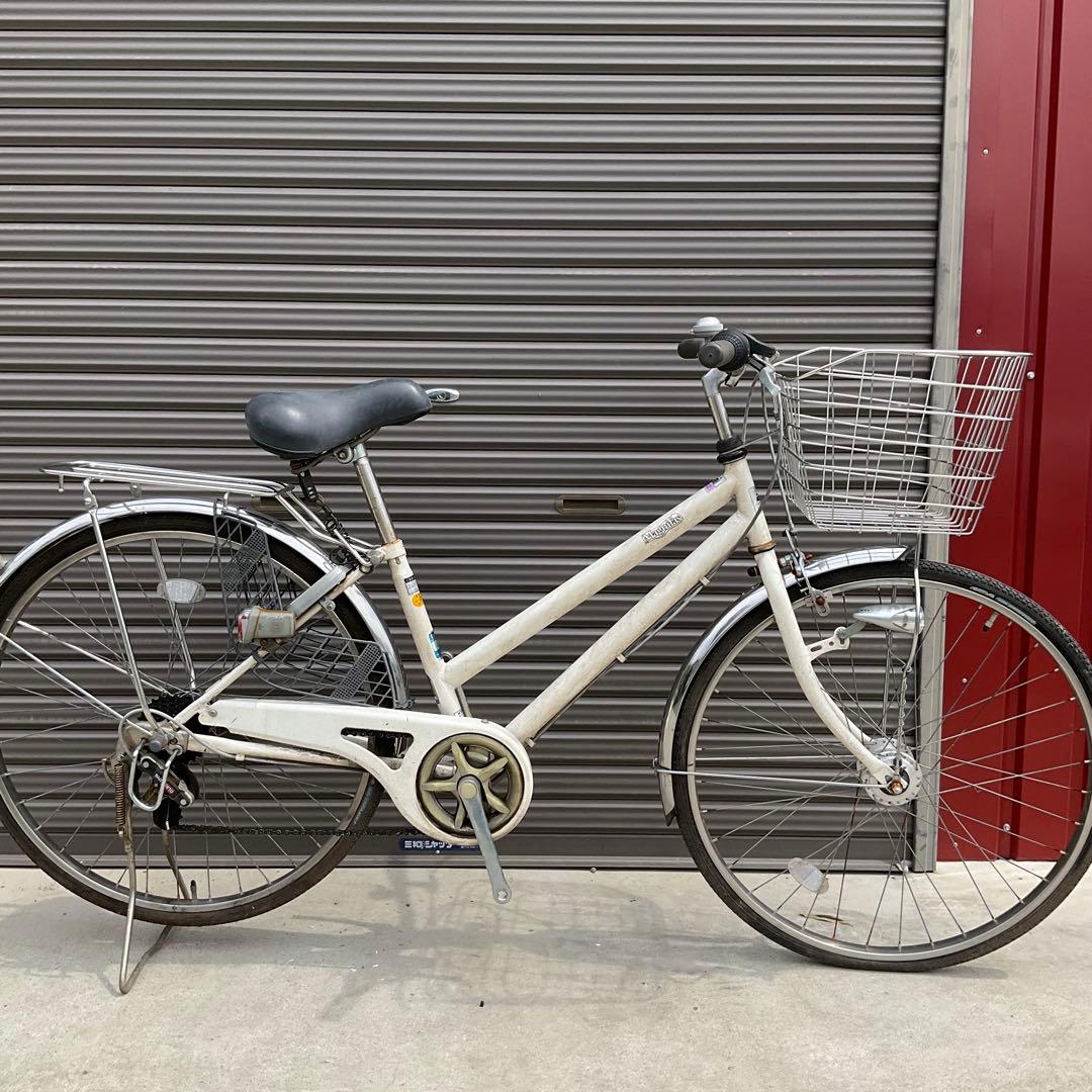 【前橋市内引渡】ママチャリ 26インチ自転車 6段変速/カゴ/鍵/オートライト付