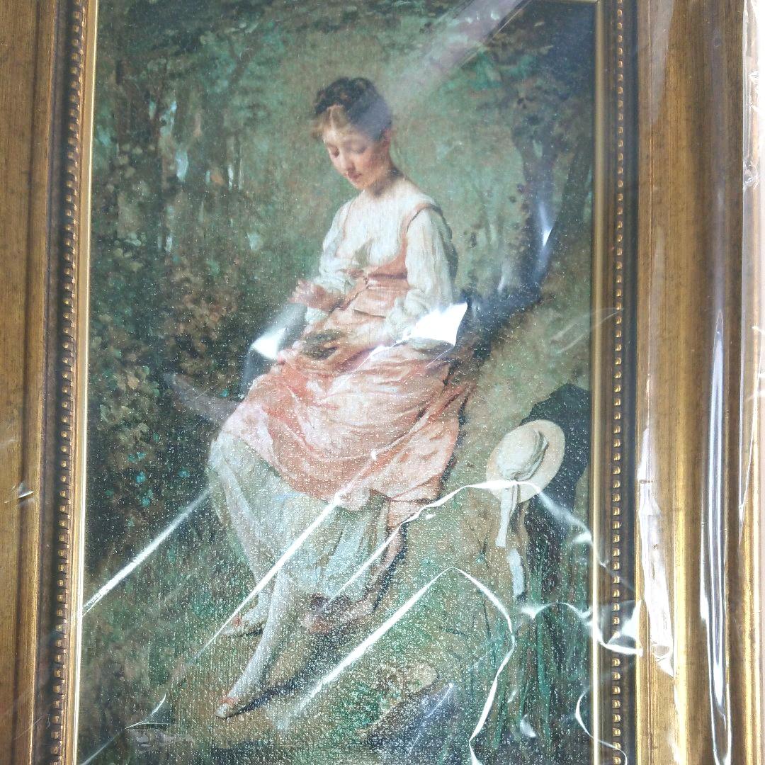 未使用 絵画 シャルル シャプラン 鳥の巣を持つ女 油彩 複製絵