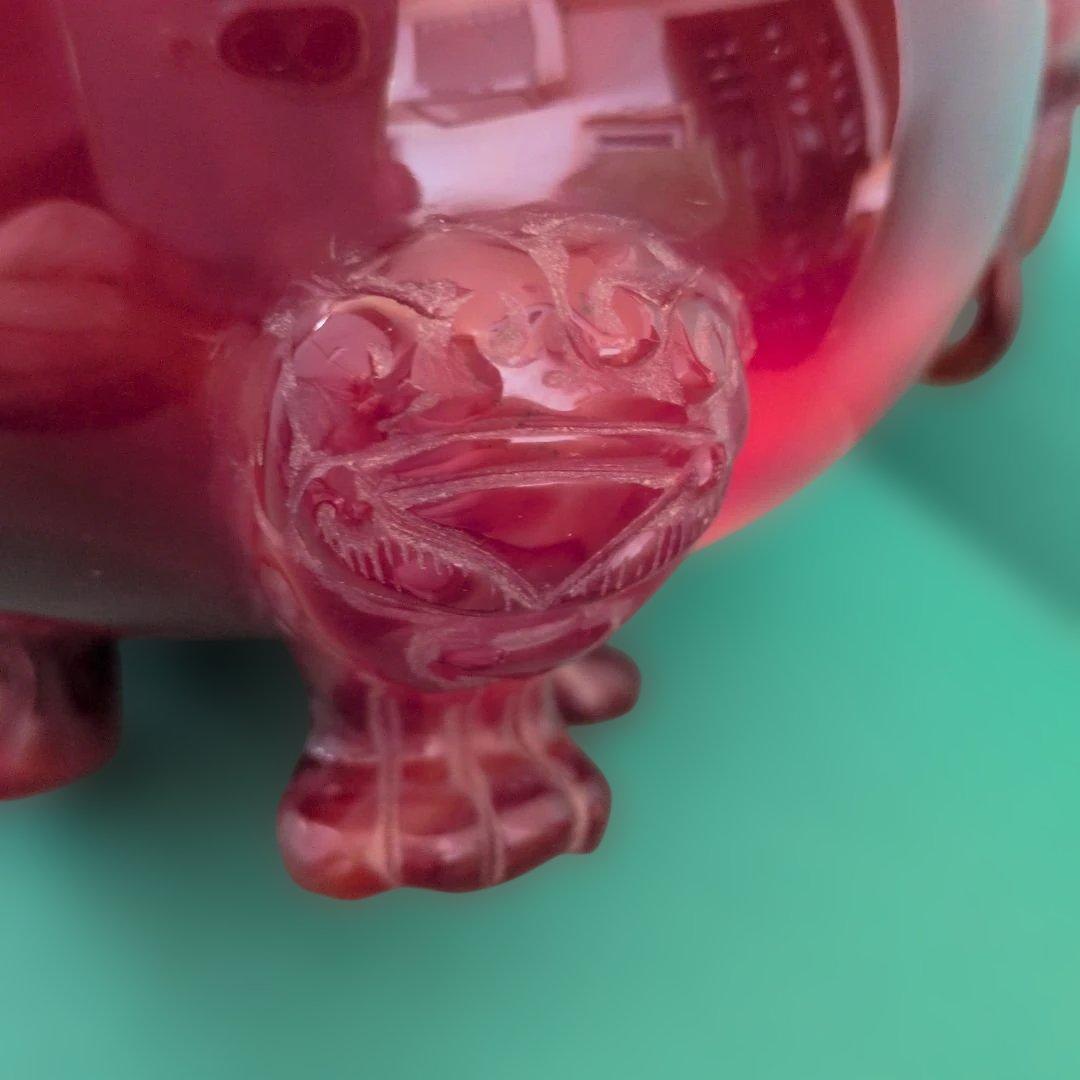 赤翡翠石彫刻　香炉　中国美術品