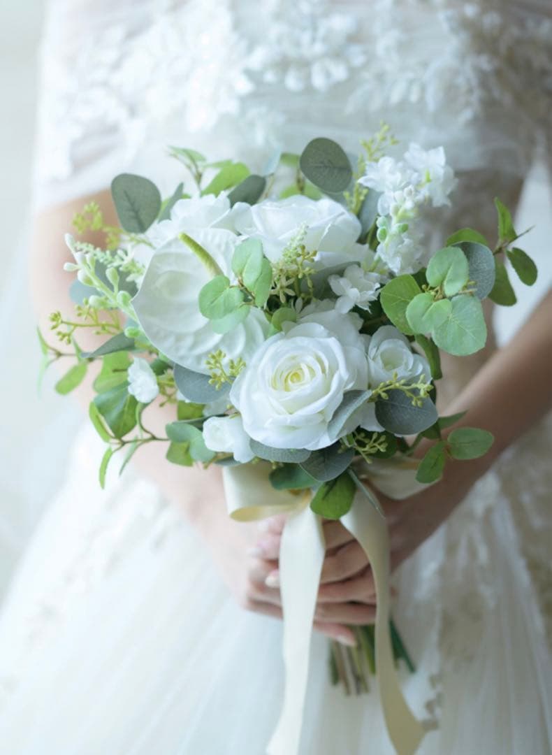 ウエディング　結婚式　挙式 アーティシャルフラワー　ブーケ ホワイト　グリーン