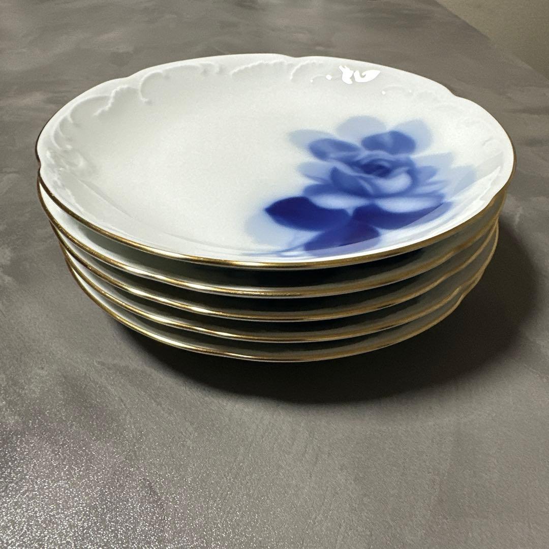 新品未使用　大倉陶園　ブルーローズ（8211）　15cm銘々皿5枚揃
