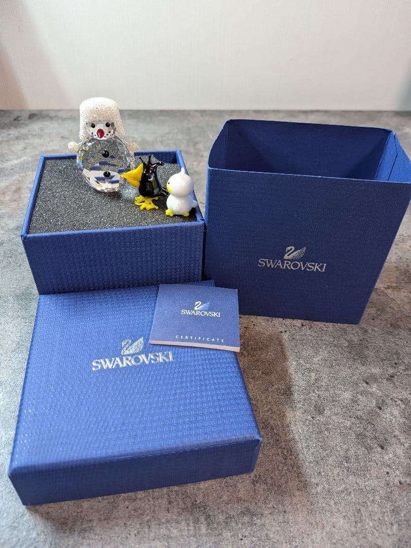 Swarovski 雪だるま ガラスカラスとアヒル 置物 セット