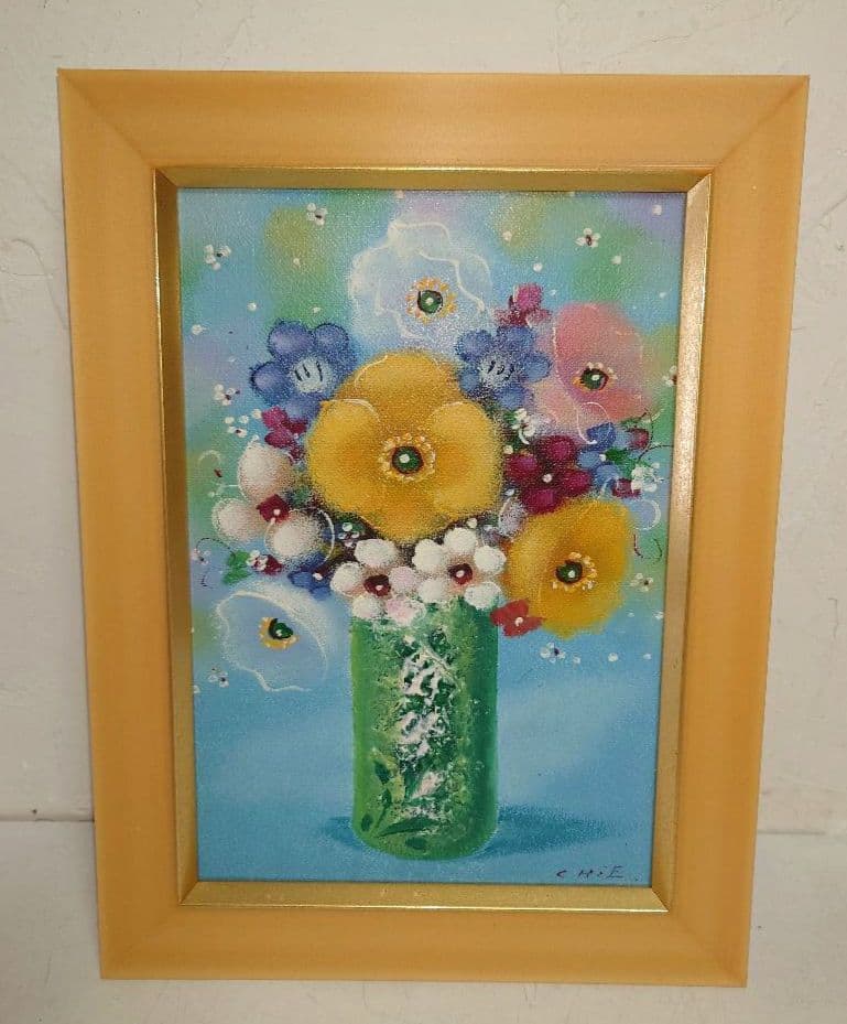 岡本千栄子CHIE 油彩画 花瓶 花 鮮やか フラワー 油絵 インテリア