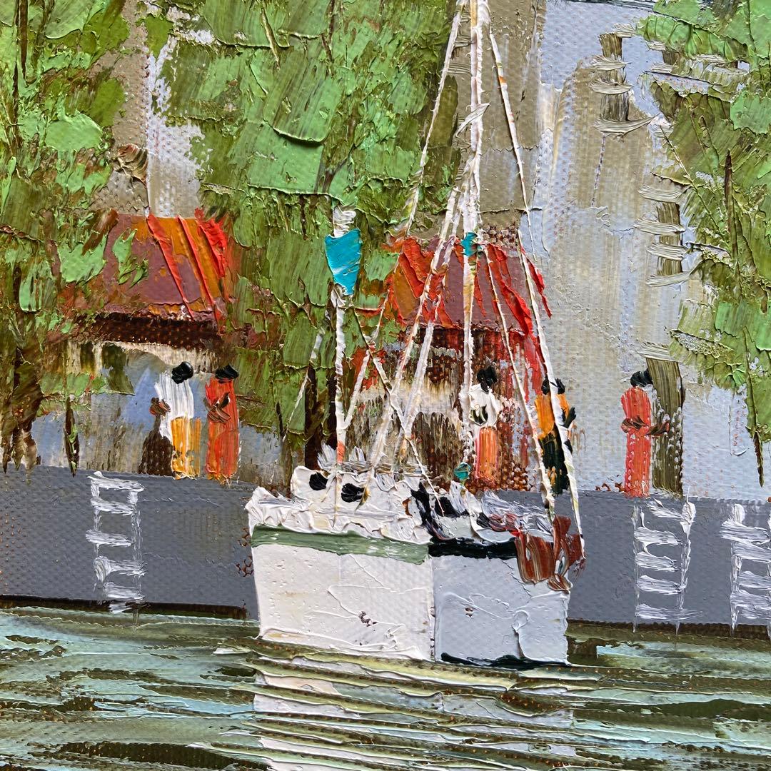 黒沢 久「河畔の街」油彩4号　彩日会委員 額縁40×49絵画24×33cm￼