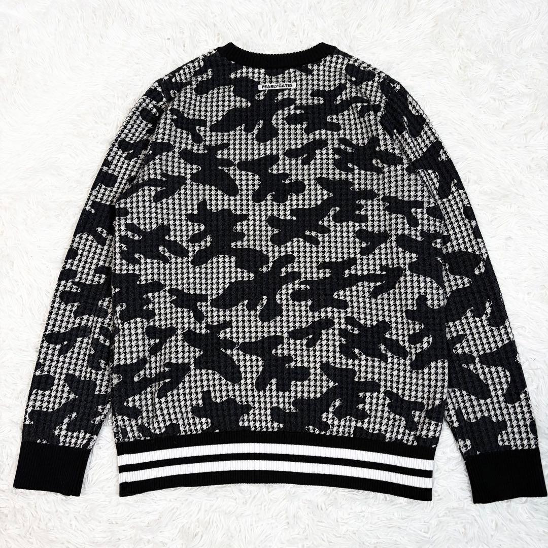 【美品】パーリーゲイツ 迷彩千鳥ニット メンズ4 ゴルフ ストレッチ