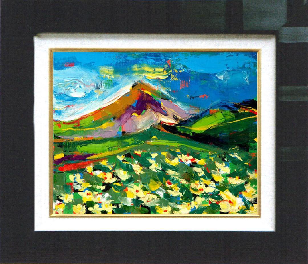 油絵 菅家令子 絵 絵画インテリア額付(銀) F4-081011 風景 山高原