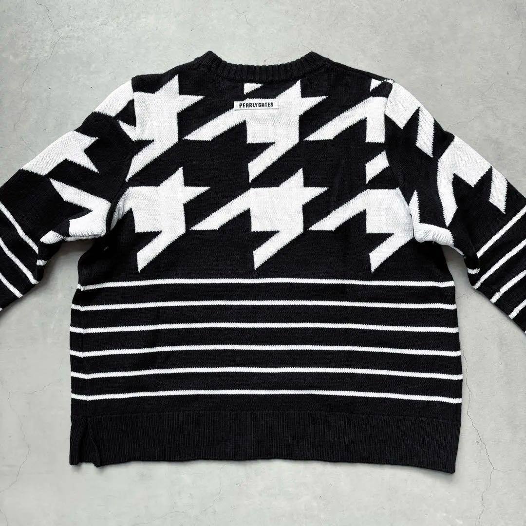 【美品】PEARLY GATES ウールニットセーター 千鳥孔子 ボーダー柄 1