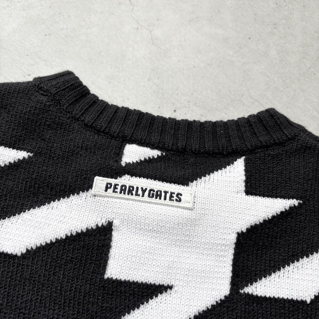 【美品】PEARLY GATES ウールニットセーター 千鳥孔子 ボーダー柄 1