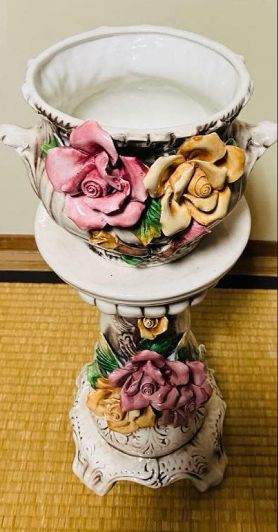 イタリア製カポディモンテ 陶花 コラム&ポットインテリア クラシック 花台