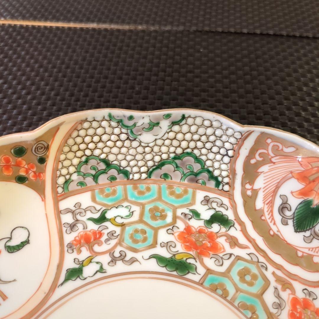 古伊万里 色絵 草花河骨源氏香 宝巻 輪花型 七寸皿