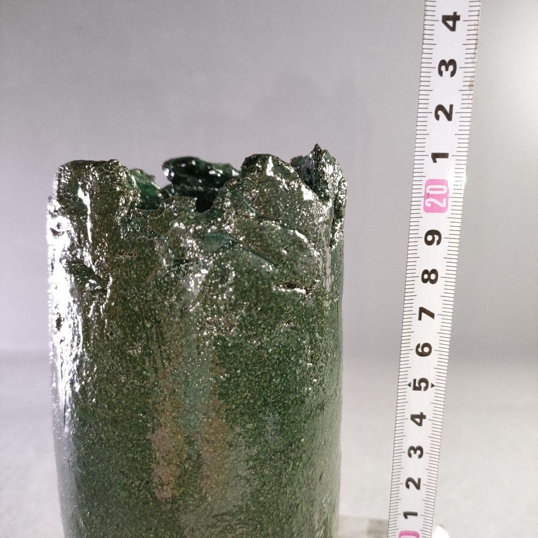 A1220-3/六石窯/森一蔵/萬古焼/緑釉花生/共箱/花瓶/花入/花器/飾壷/