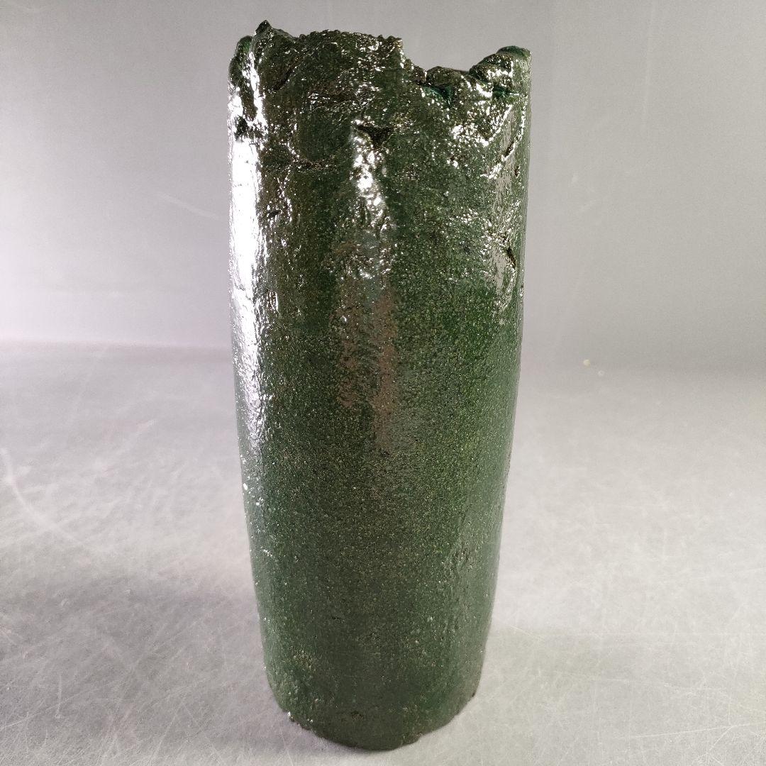 A1220-3/六石窯/森一蔵/萬古焼/緑釉花生/共箱/花瓶/花入/花器/飾壷/