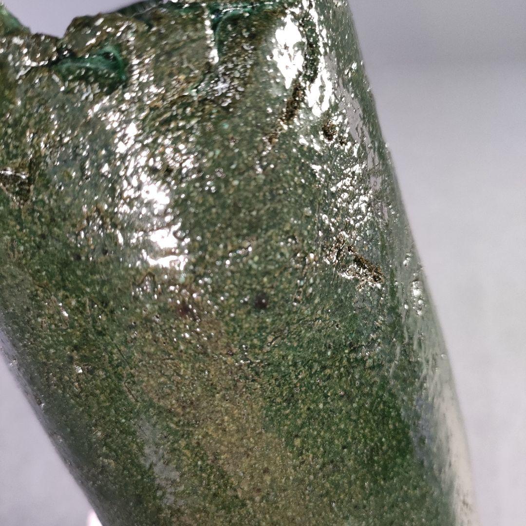 A1220-3/六石窯/森一蔵/萬古焼/緑釉花生/共箱/花瓶/花入/花器/飾壷/