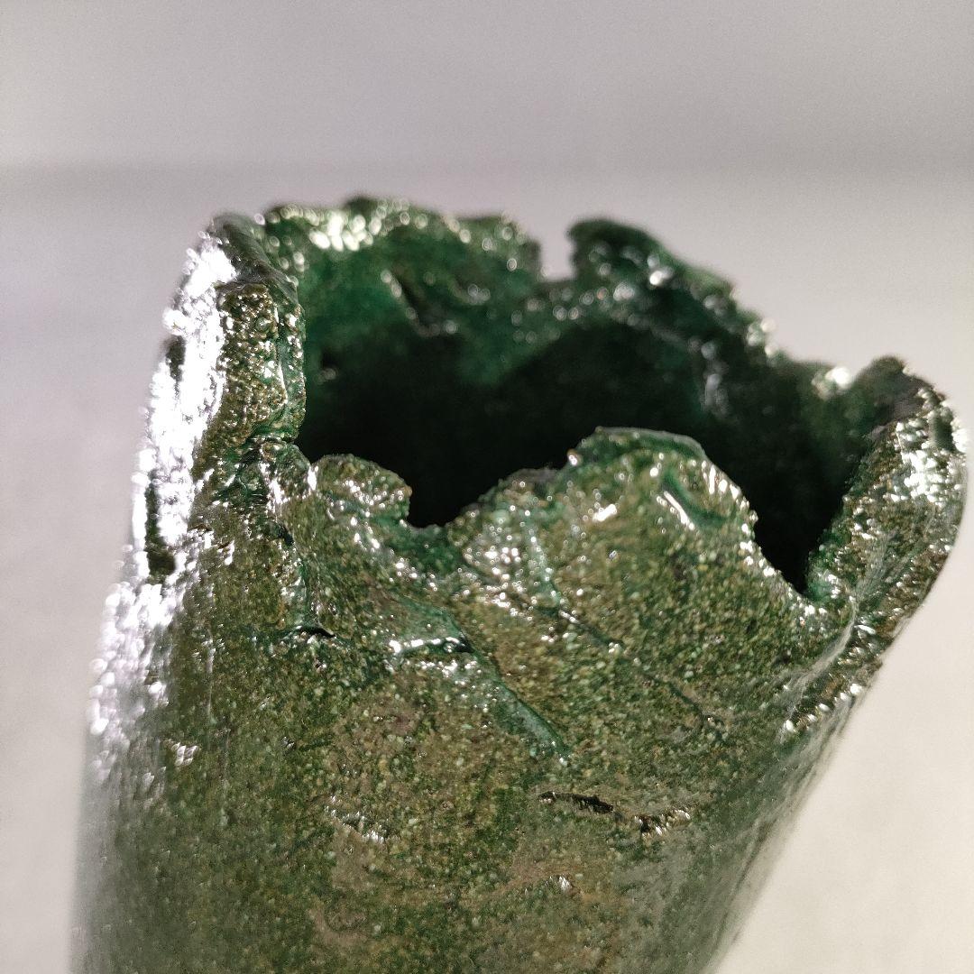 A1220-3/六石窯/森一蔵/萬古焼/緑釉花生/共箱/花瓶/花入/花器/飾壷/