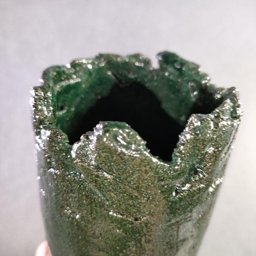 A1220-3/六石窯/森一蔵/萬古焼/緑釉花生/共箱/花瓶/花入/花器/飾壷/