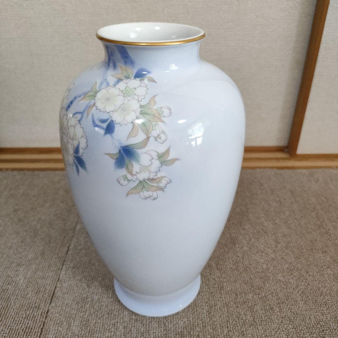 深川製磁　官窯染付　花鳥紋花瓶　花瓶　フラワーベース　骨董品　宮内庁御用達