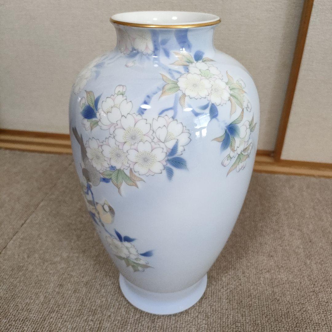 深川製磁　官窯染付　花鳥紋花瓶　花瓶　フラワーベース　骨董品　宮内庁御用達