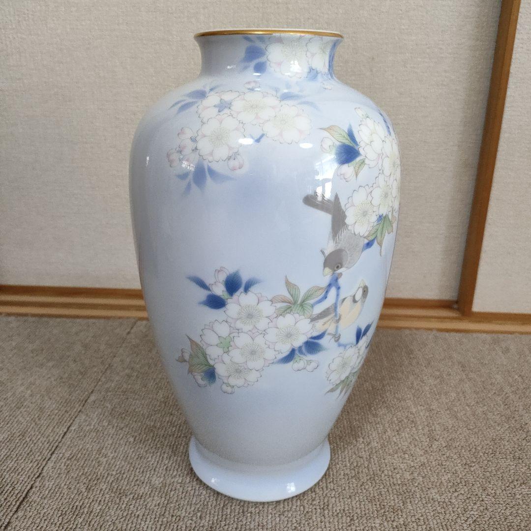 深川製磁　官窯染付　花鳥紋花瓶　花瓶　フラワーベース　骨董品　宮内庁御用達