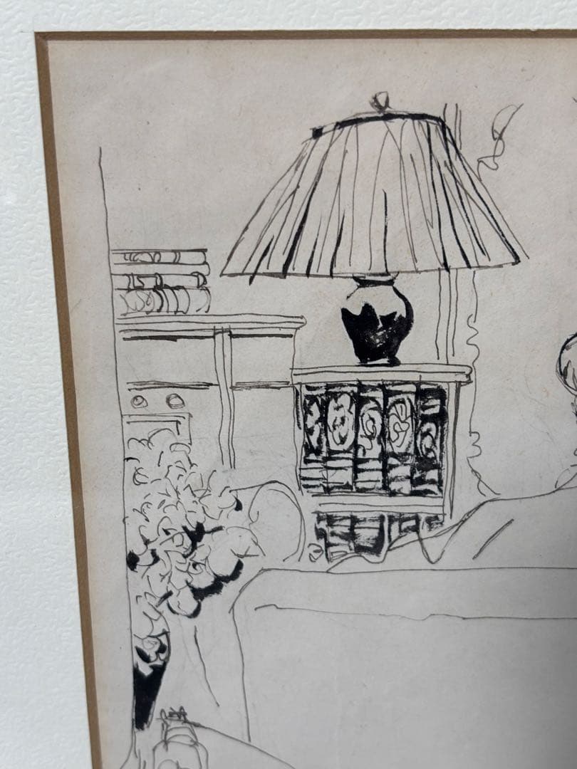 #岩田専太郎 ペン画作品 額装済み