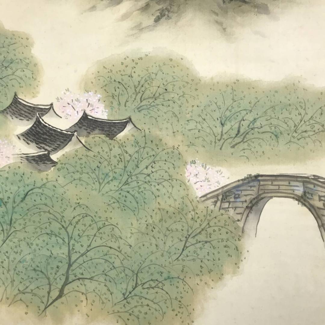 【真作】渓水/江南春色/山水図/帆船図/掛軸/名家伝来/AD-172