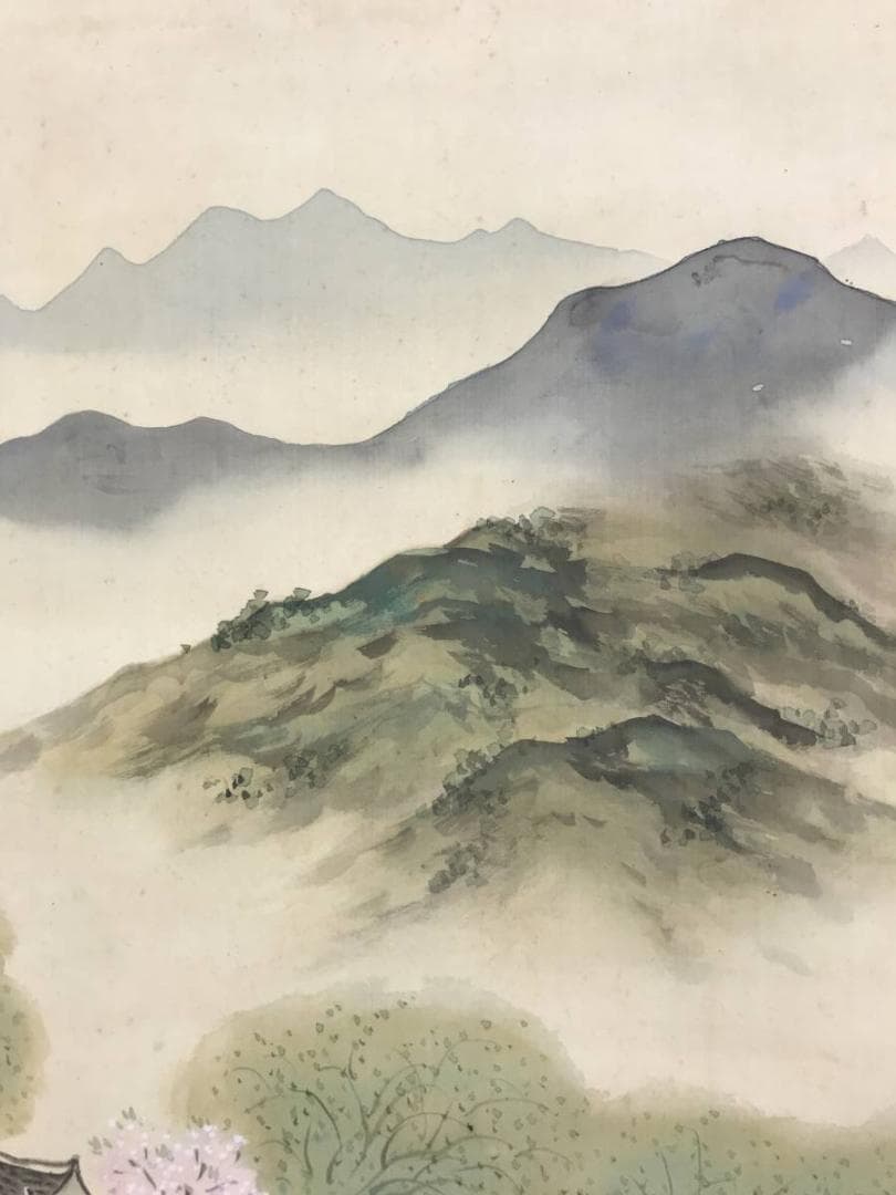 【真作】渓水/江南春色/山水図/帆船図/掛軸/名家伝来/AD-172