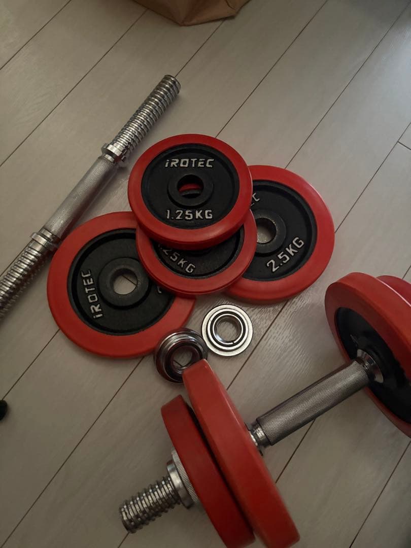 iROTEC ダンベルプレート 1.25kg×4 2.5kg×4 バー付き