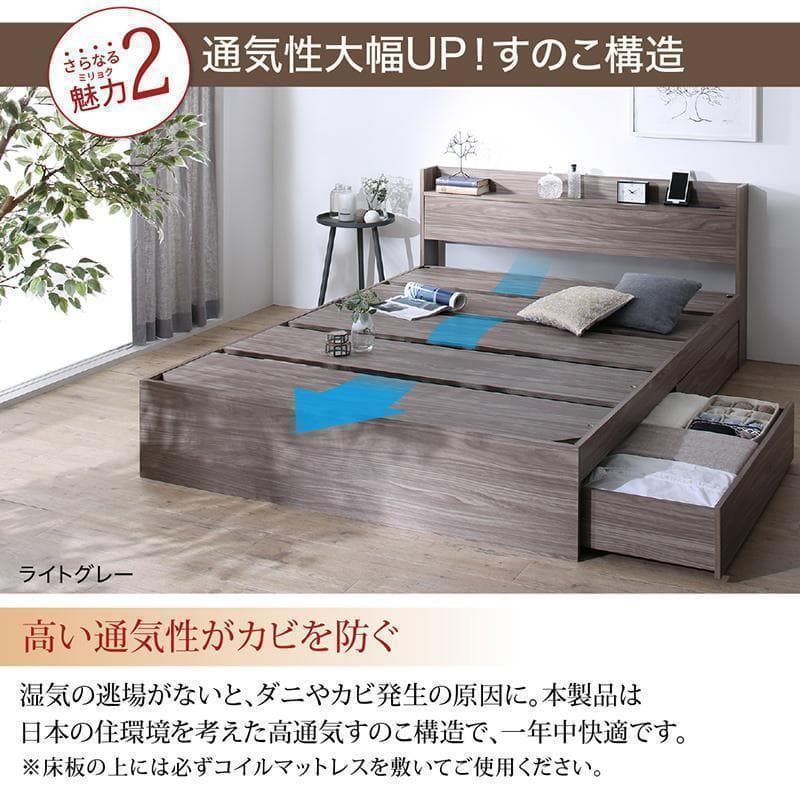 【Nyango】匠モデルマットレス セミダブルベッド 収納 棚 ×2
