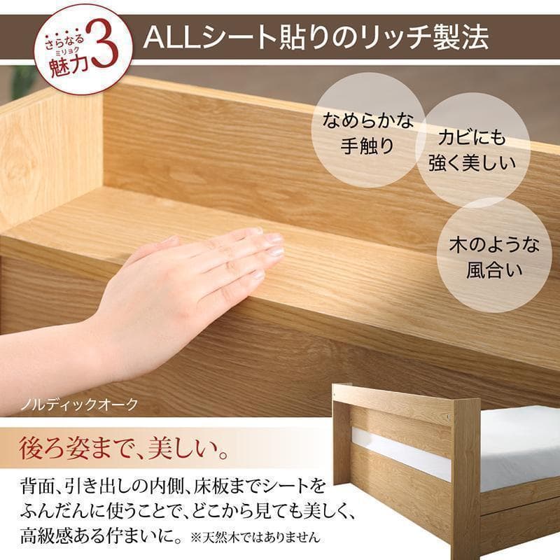 【Nyango】匠モデルマットレス セミダブルベッド 収納 棚 ×2
