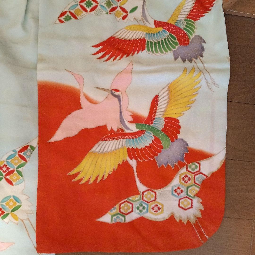 最終京染四つ身絵羽七五三アンティーク9点セット♡鶴柄♡刺繍♡地紋有ります。レトロ