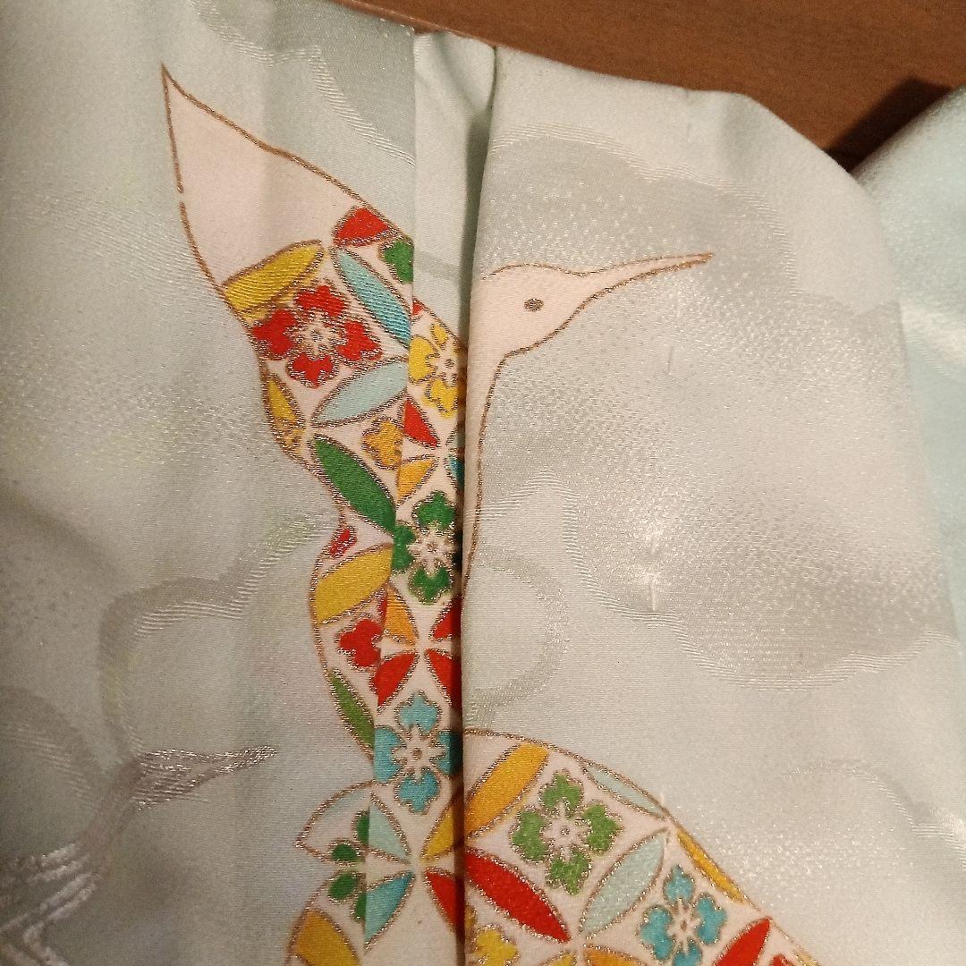 最終京染四つ身絵羽七五三アンティーク9点セット♡鶴柄♡刺繍♡地紋有ります。レトロ