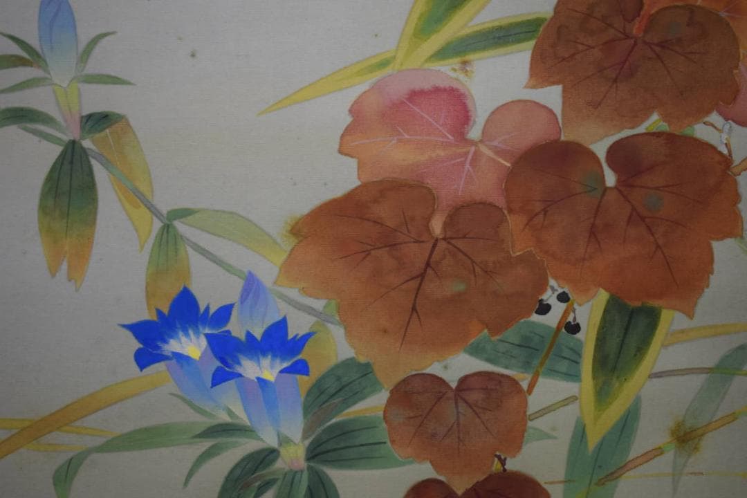 真作/田中瑞耕/鶉図/うずら図/桐共箱太巻二重箱付/布袋屋掛軸HG-273