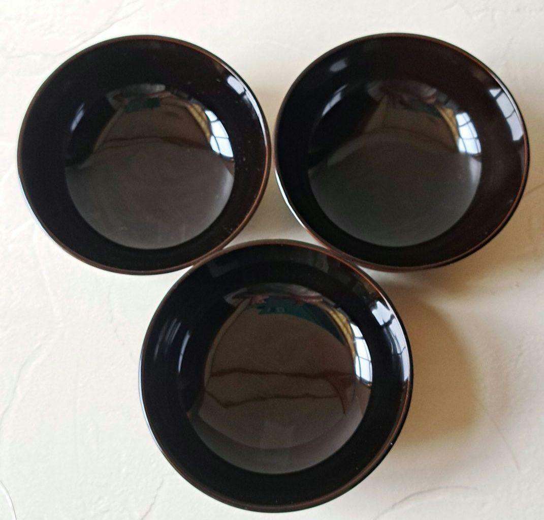 蓋付き 菓子椀 3客 煮物椀　骨董品　木製漆器
