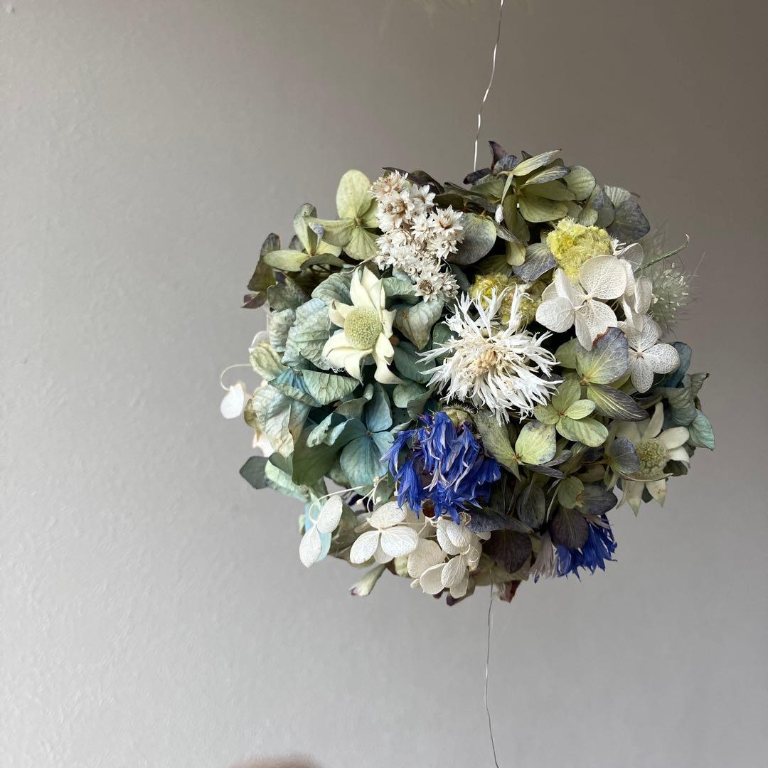 スモークツリー と紫陽花の3連ボールガーランド　千鳥草　フランネルフラワー