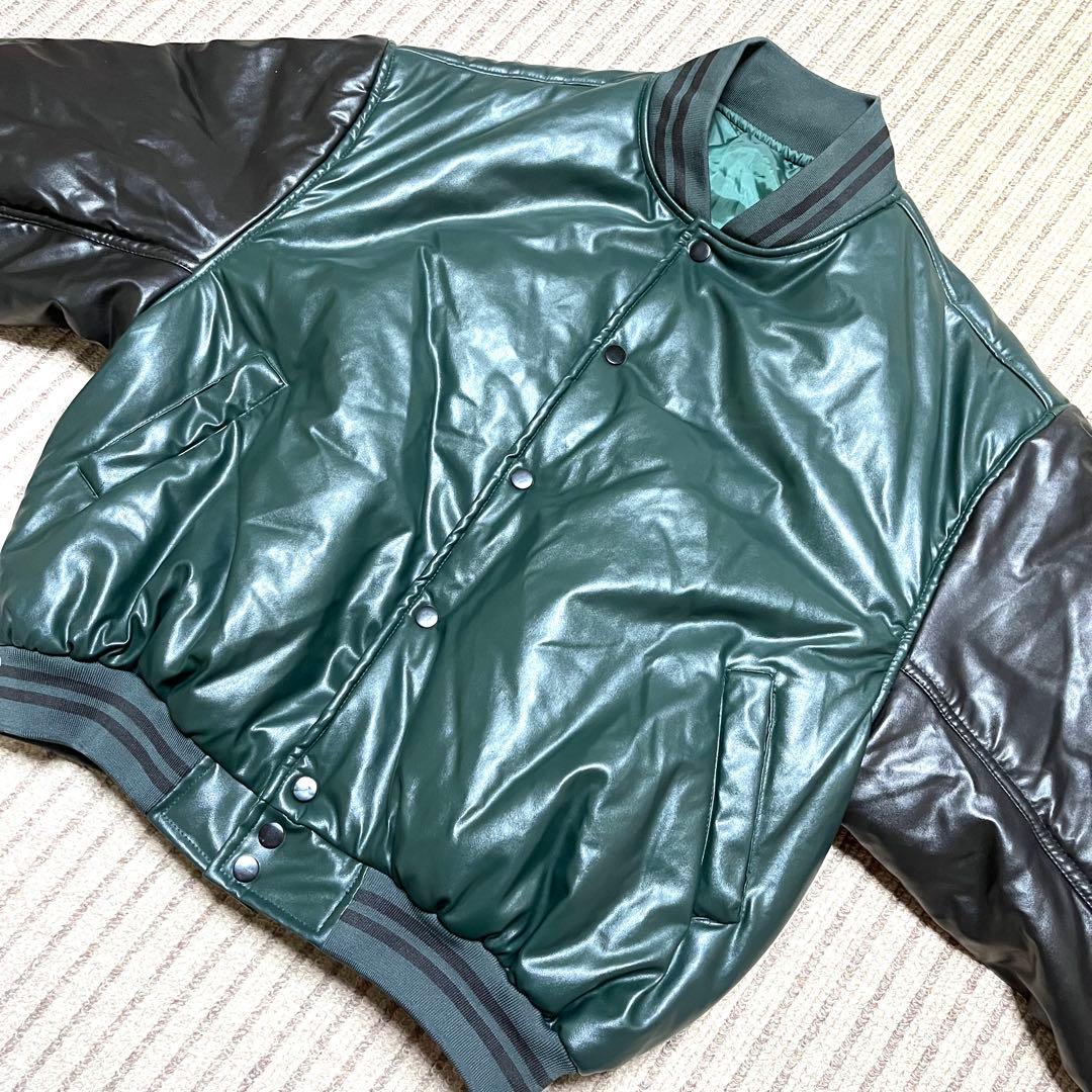 高校野球部 グランドコート グラコン エナメルジャンパー ジャケット 緑黒 光沢