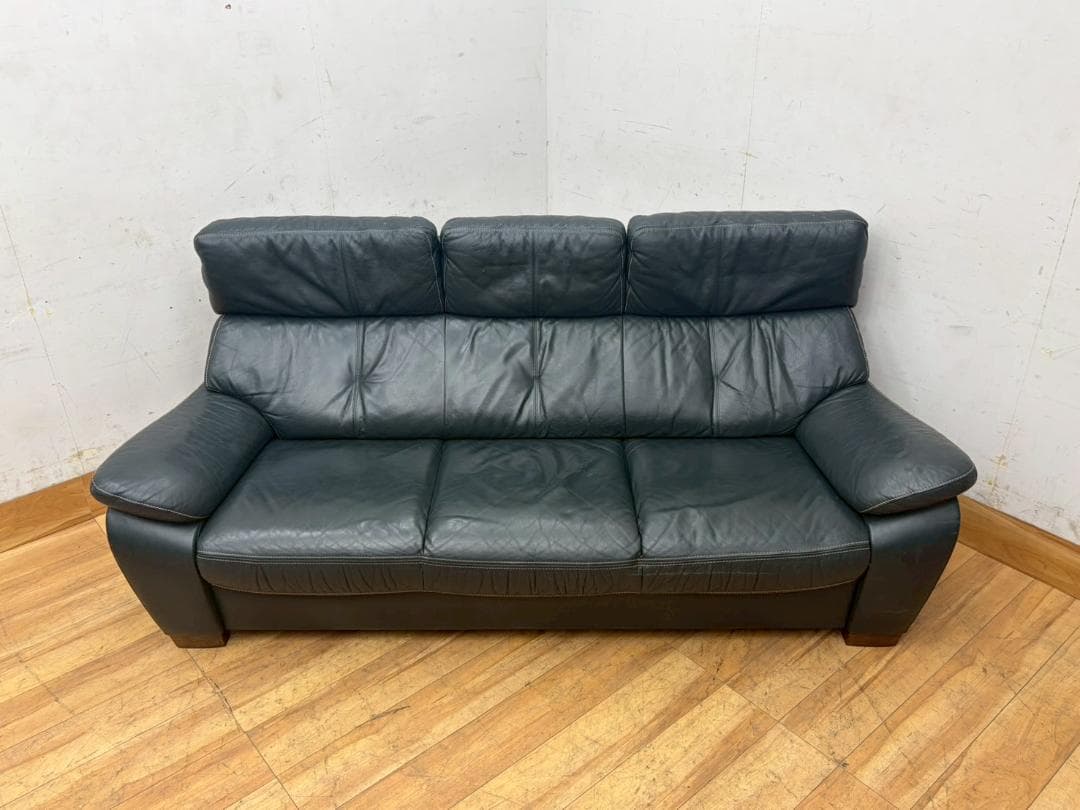 T8093☆カリモクkarimoku☆本革☆レザー☆3人掛けソファ☆3PSOFA