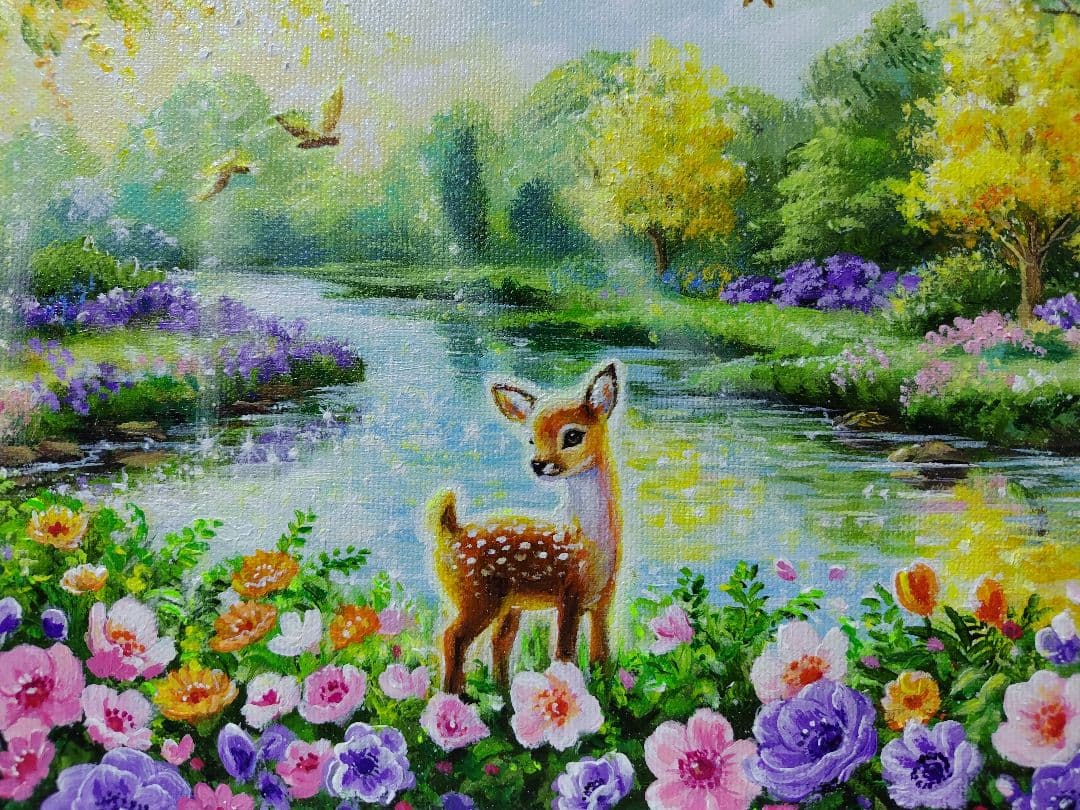 【ミモザ満開】アクリル画 F3 風景画 絵画
