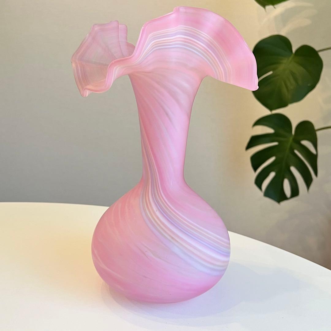 カメイガラス 花瓶 ピンクマーブル　美品
