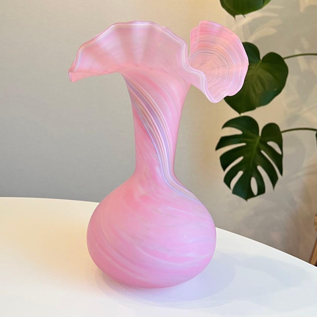 カメイガラス 花瓶 ピンクマーブル　美品