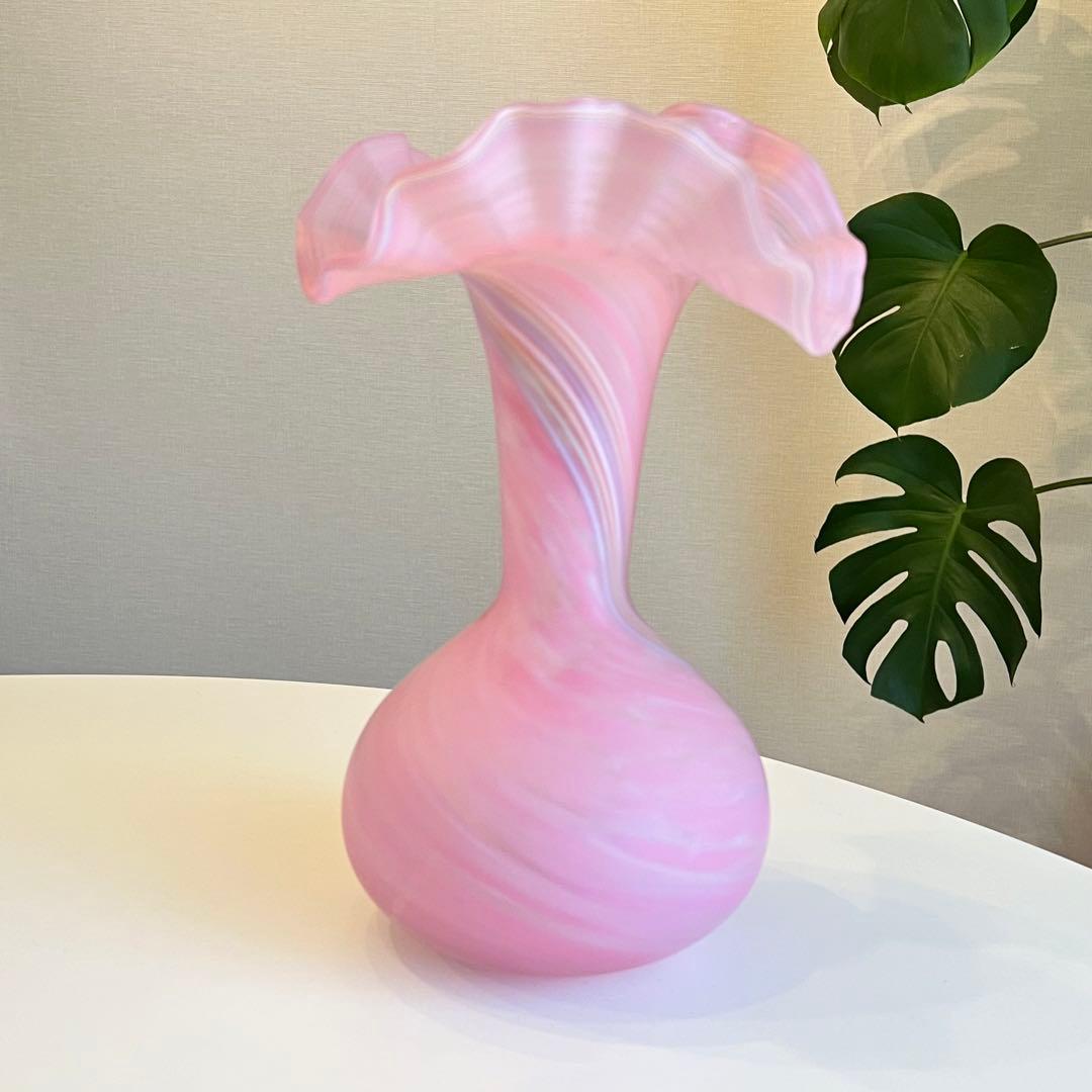 カメイガラス 花瓶 ピンクマーブル　美品