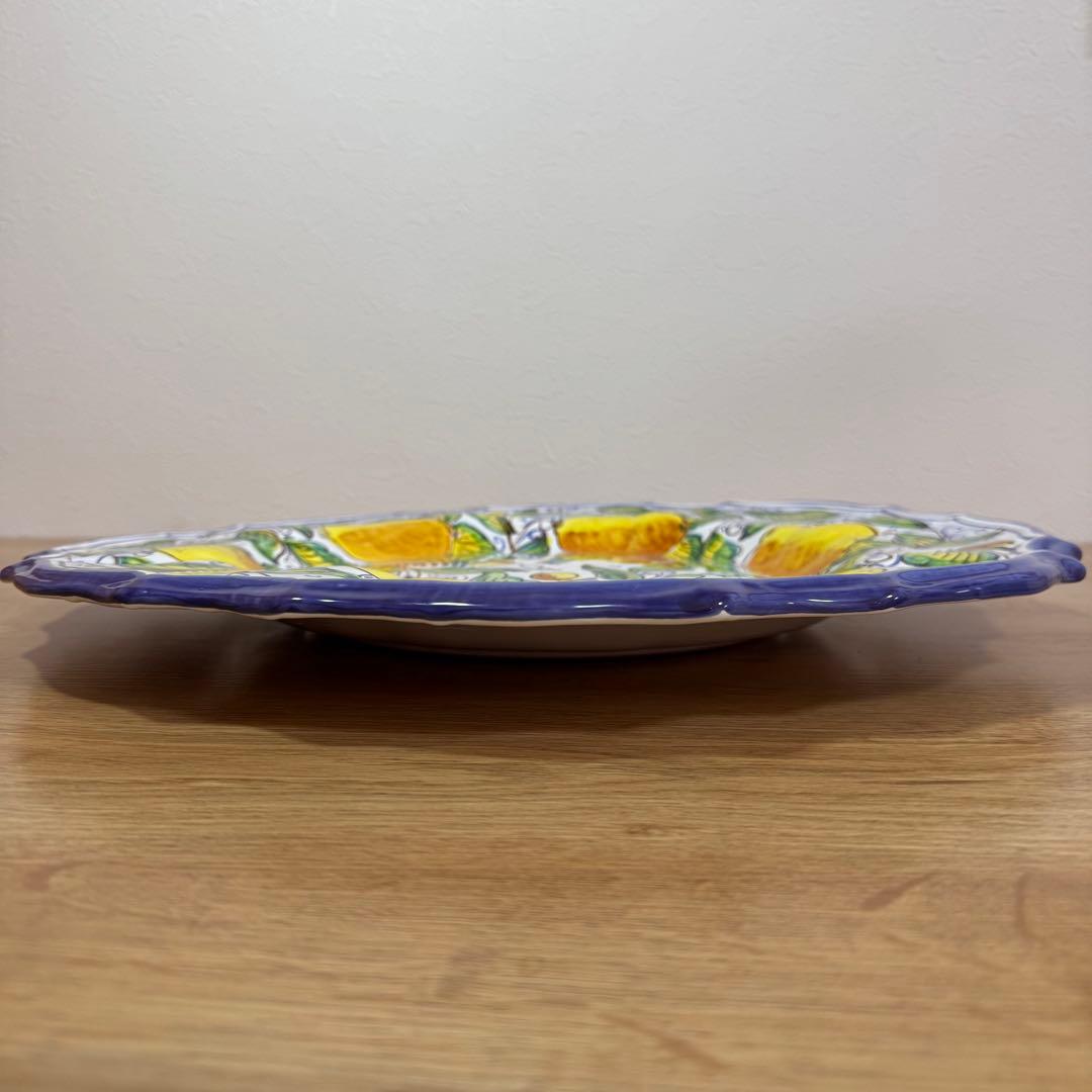 【大型45cm】レモン柄 壁掛け 飾り皿 イタリア風 陶器 プレート