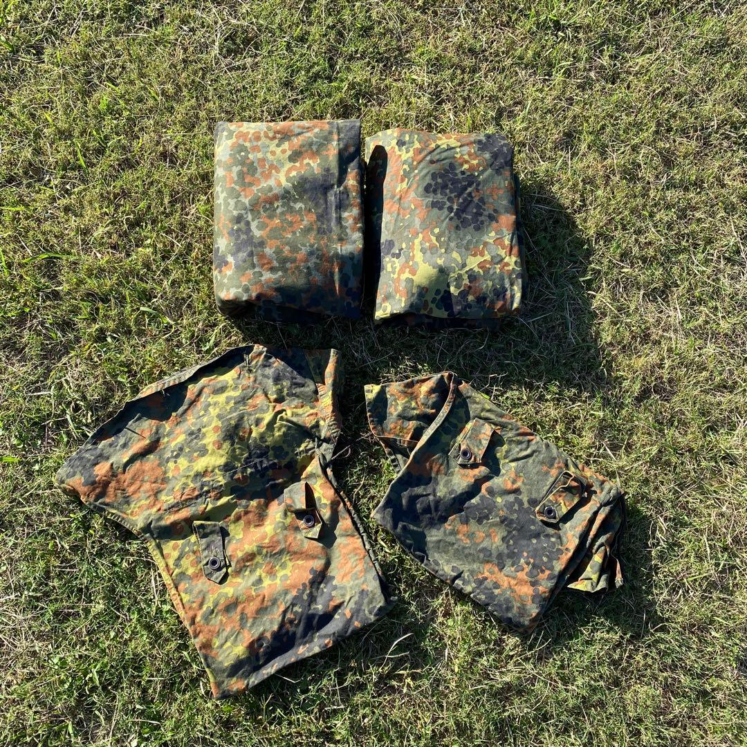 ドイツ軍　軍幕　ハーフシェルター２枚②　パップテント　袋付　フレクターカモ　迷彩