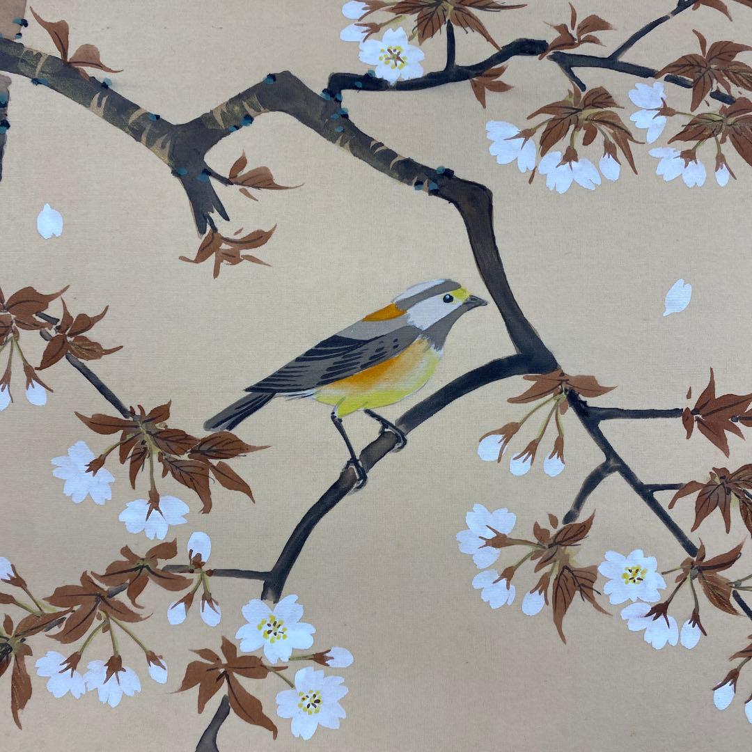 美品 掛け軸 珠洸作 桜花鳴鳥図 共箱 花鳥 さくら 縁起物