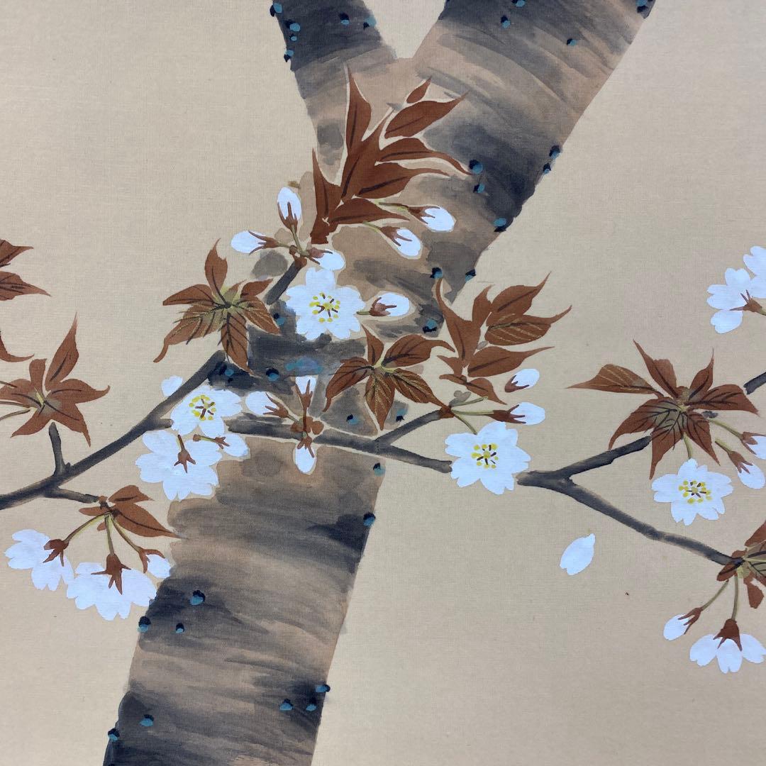 美品 掛け軸 珠洸作 桜花鳴鳥図 共箱 花鳥 さくら 縁起物