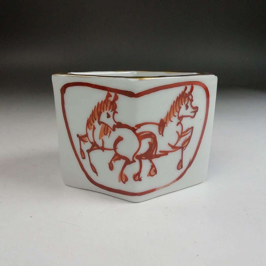 Ｗ３６７　蓋置　『赤絵　菱馬』『高野昭阿弥 造』　共箱　茶道具