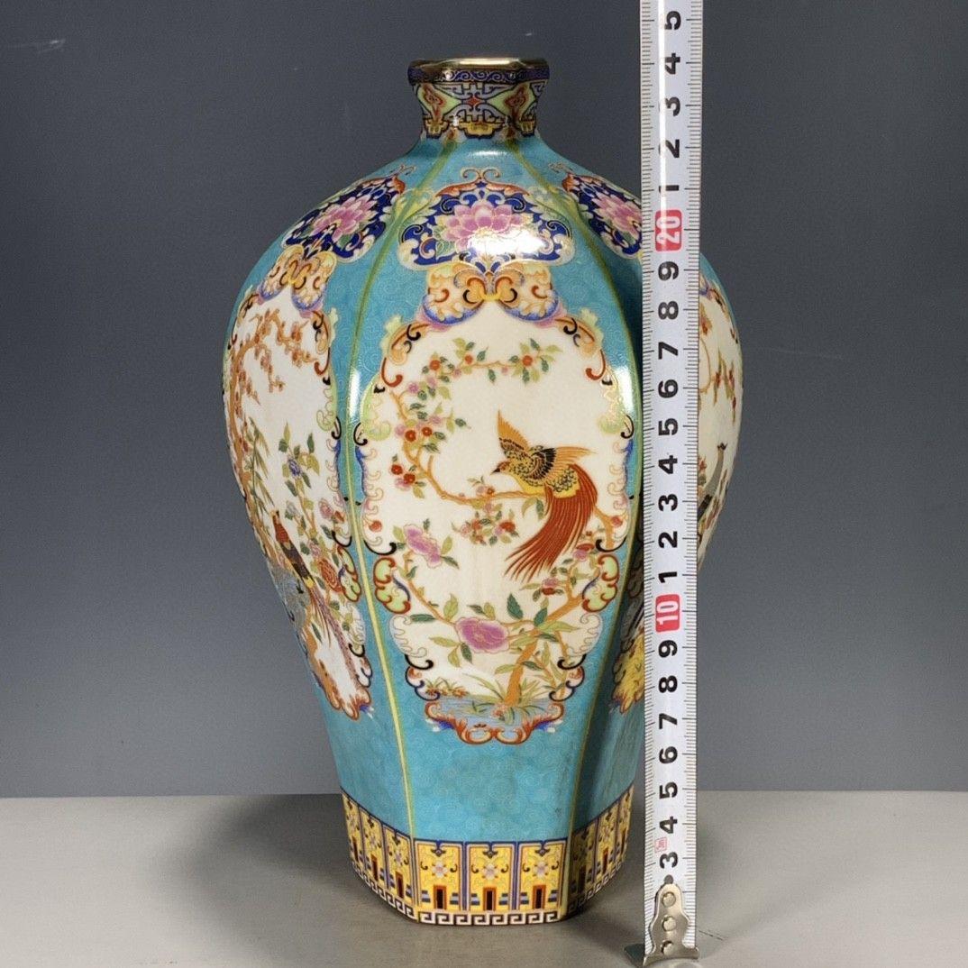 盧芹斎粉彩蒔金花鳥梅瓶 景徳鎮 陶磁器 装飾品 現代工芸品美術品 置物