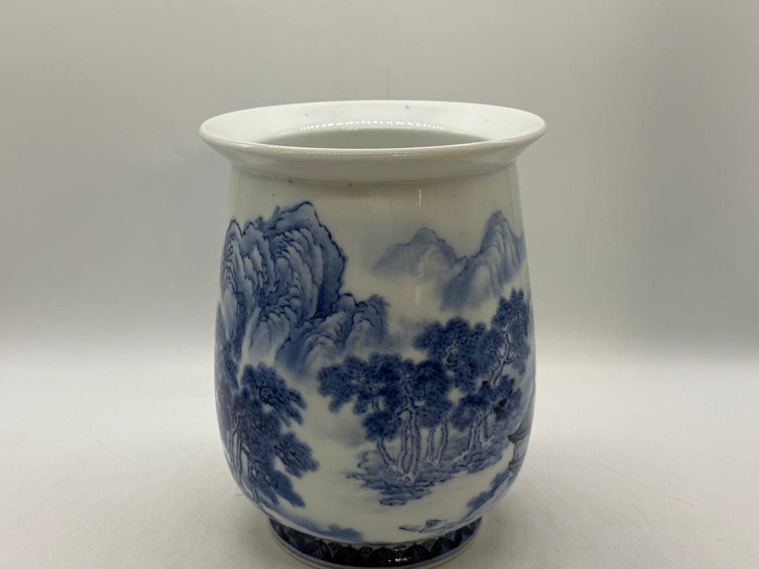 オールド深川　染付花器　山水楼閣紋　送料込み260121