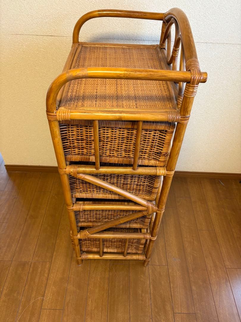 ラタン製 ヴィンテージ4段チェスト　横50×奥行37×高さ110cm
