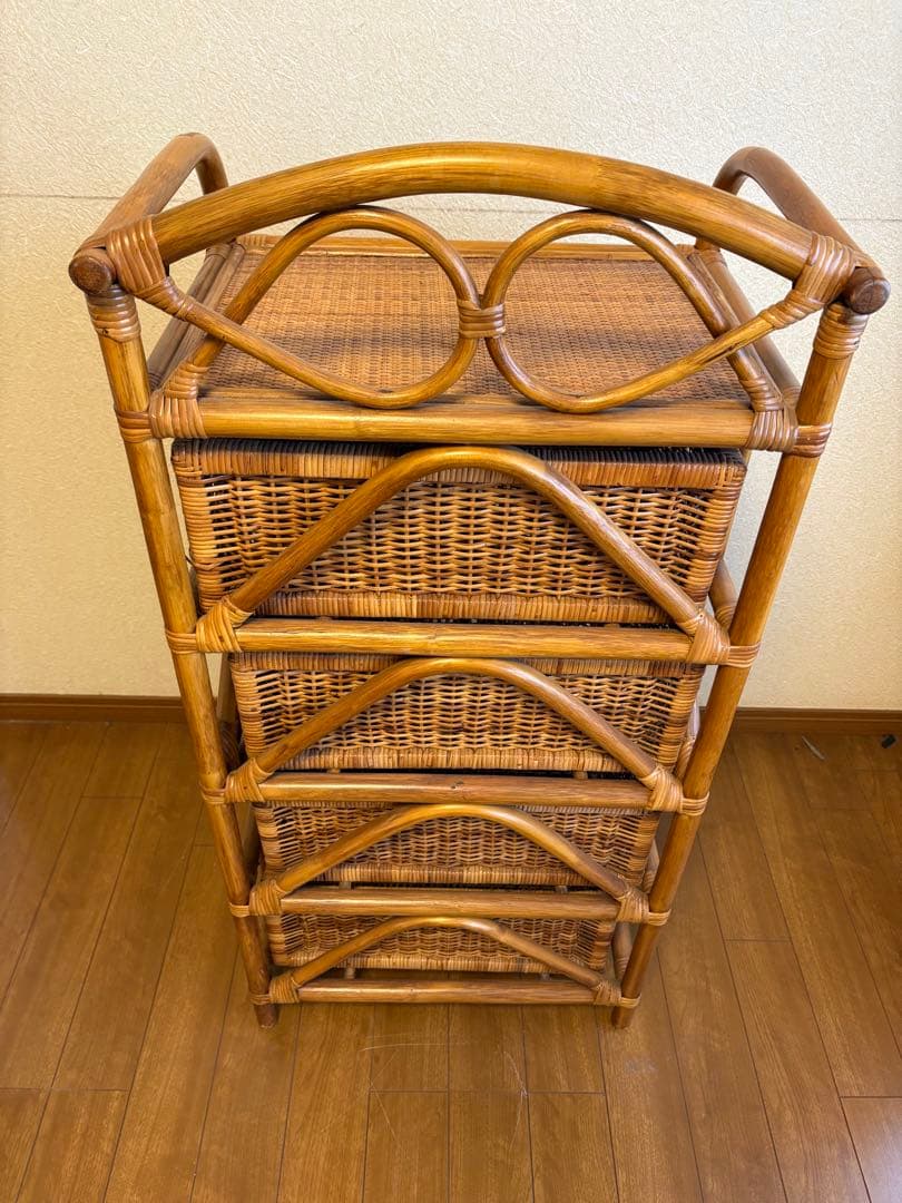ラタン製 ヴィンテージ4段チェスト　横50×奥行37×高さ110cm
